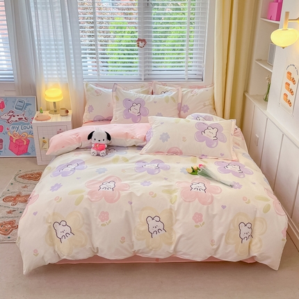2024新款全棉小清新印花单品套件--四件套 兔朵朵