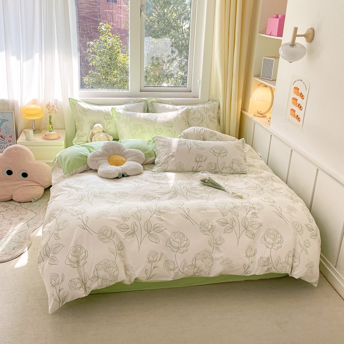 91家纺网 家纺一手货源 找家纺 2024新款全棉小清新印花单品套件--四件套 晚风吟