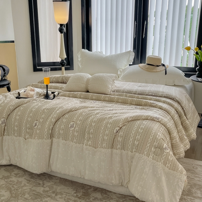 91家纺网 家纺一手货源 找家纺 莱豫家纺 2024新款法式复古针织花边夏被春秋被 凯瑟琳