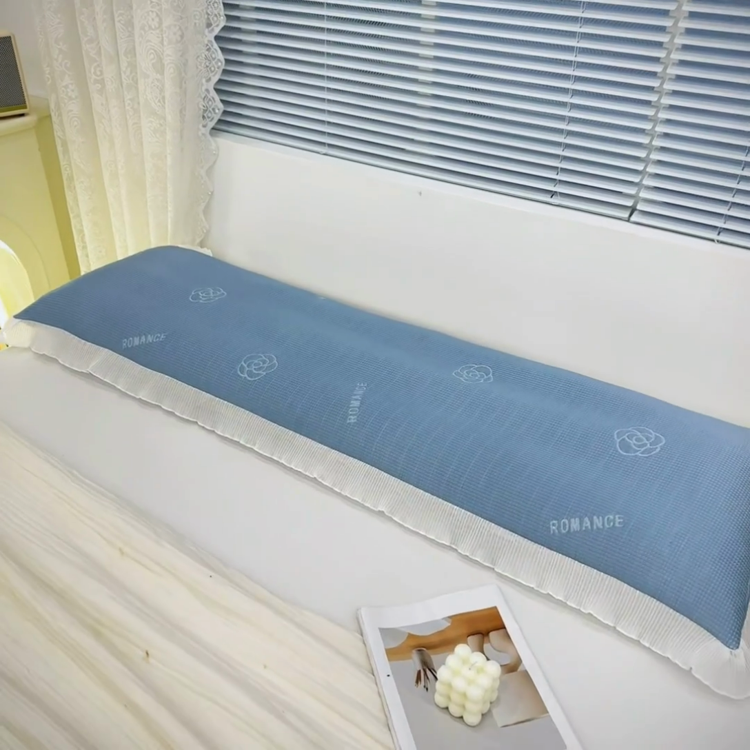 91家纺网 家纺一手货源 找家纺 2024新款A类冰豆豆花边双人长枕套 山茶花-湖蓝