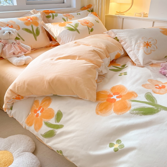 91家纺网 家纺一手货源 找家纺 2024新款全棉小清新印花单品套件--四件套 香榭