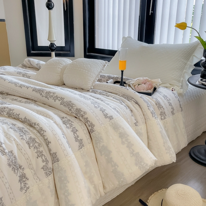 91家纺网 家纺一手货源 找家纺 莱豫家纺 2024新款法式复古针织花边夏被春秋被 赫本