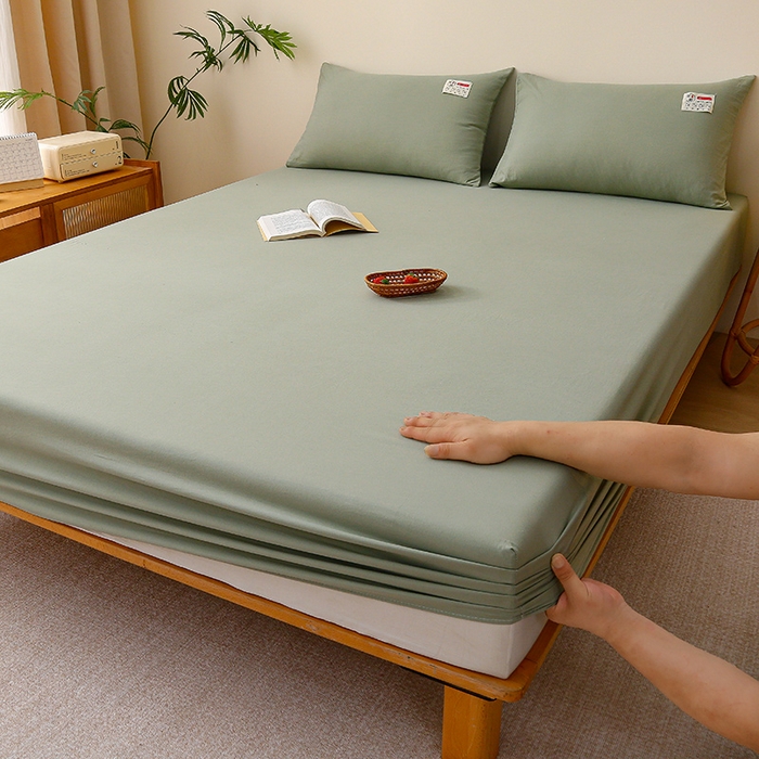 91家纺网 家纺一手货源 找家纺 2024新款A类云朵棉纯色床笠 豆绿