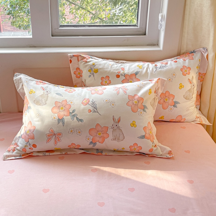 91家纺网 家纺一手货源 找家纺 2024新款全棉小清新印花单品套件--四件套 兔语馨