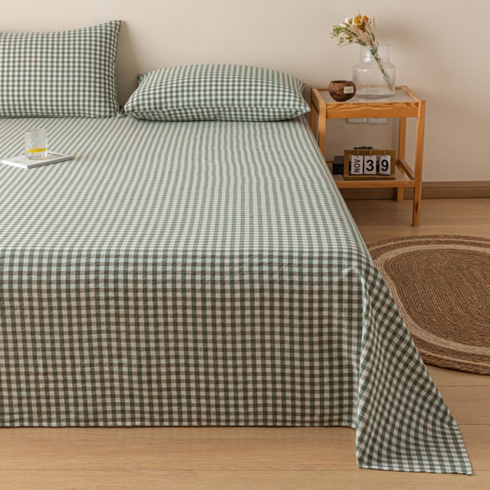 91家纺网 家纺一手货源 找家纺 卡伦家纺 2025新款全棉色织水洗棉床单学生宿舍单人双人床单系列绿小格