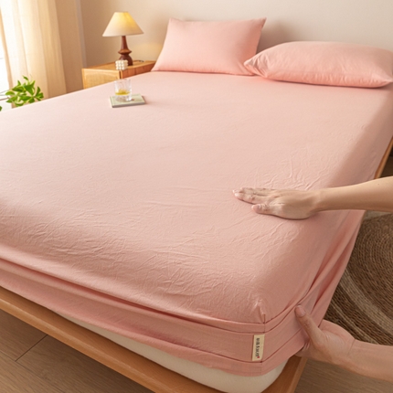 卡伦家纺 2025全棉色织水洗棉单层床笠席梦思保护套 粉青年