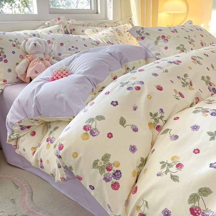 91家纺网 家纺一手货源 找家纺 2024新款全棉小清新印花单品套件--四件套 樱桃可可