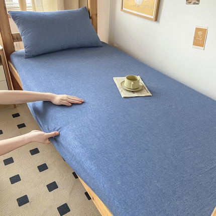 卡伦家纺 2025新款全棉色织水洗棉单层宿舍学生床笠 牛仔蓝