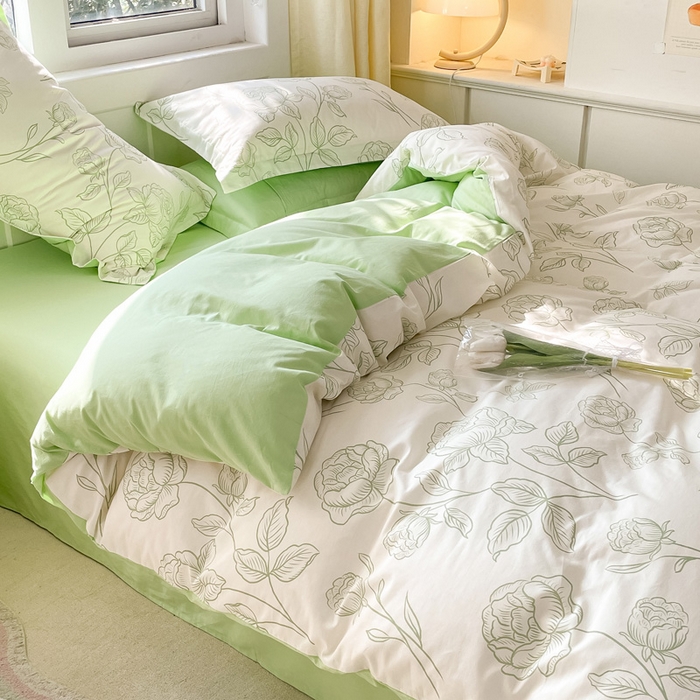 91家纺网 家纺一手货源 找家纺 2024新款全棉小清新印花单品套件--四件套 晚风吟