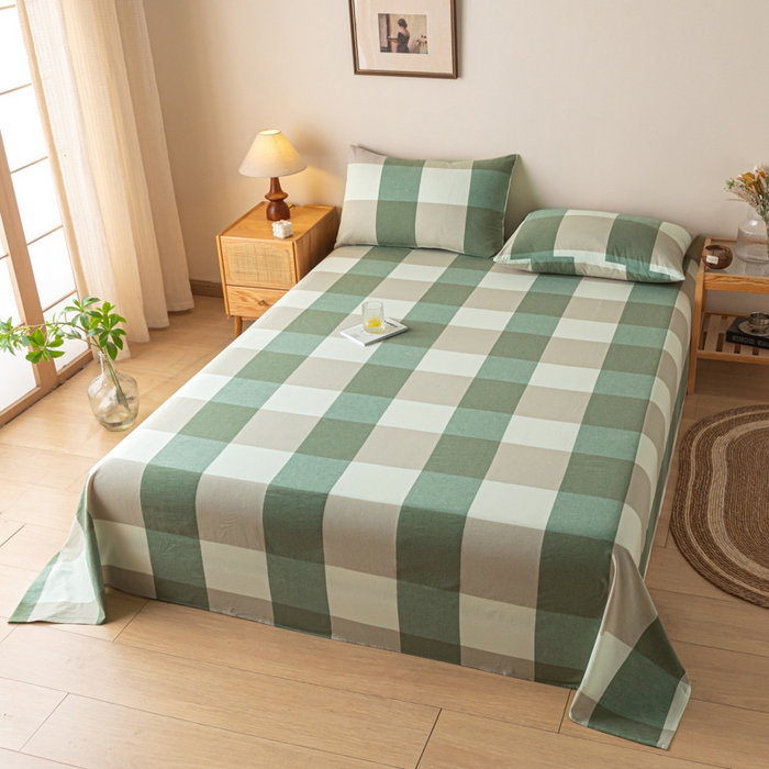 91家纺网 家纺一手货源 找家纺 卡伦家纺 2025新款全棉色织水洗棉床单学生宿舍单人双人床单系列绿大格