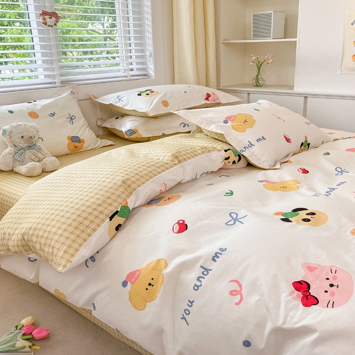 91家纺网 家纺一手货源 找家纺 2024新款全棉小清新印花单品套件--四件套 西西假日