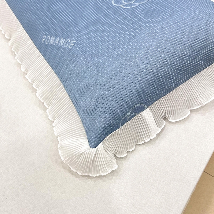 91家纺网 家纺一手货源 找家纺 2024新款A类冰豆豆花边双人长枕套 山茶花-湖蓝