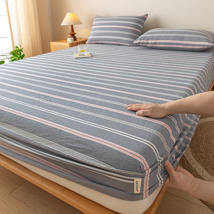 卡伦家纺 2025全棉色织水洗棉单层床笠席梦思保护套 纽约灰