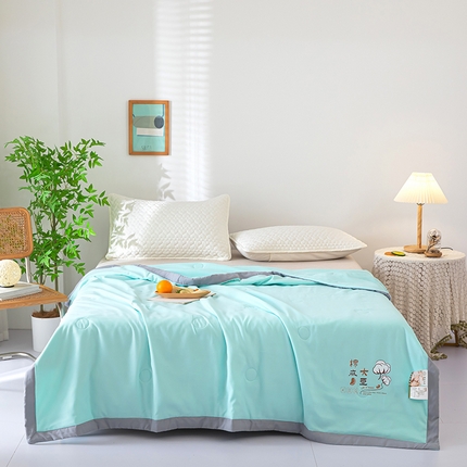 鹿小帅纺织品 2024新款棉麻大豆夏被 海洋蓝