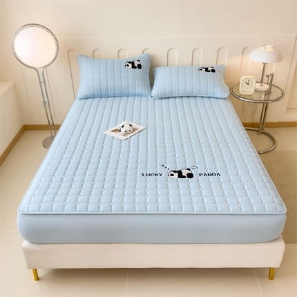 2025新款A类大豆夹棉刺绣床笠系列-趴趴熊猫 趴趴熊猫-湖水蓝