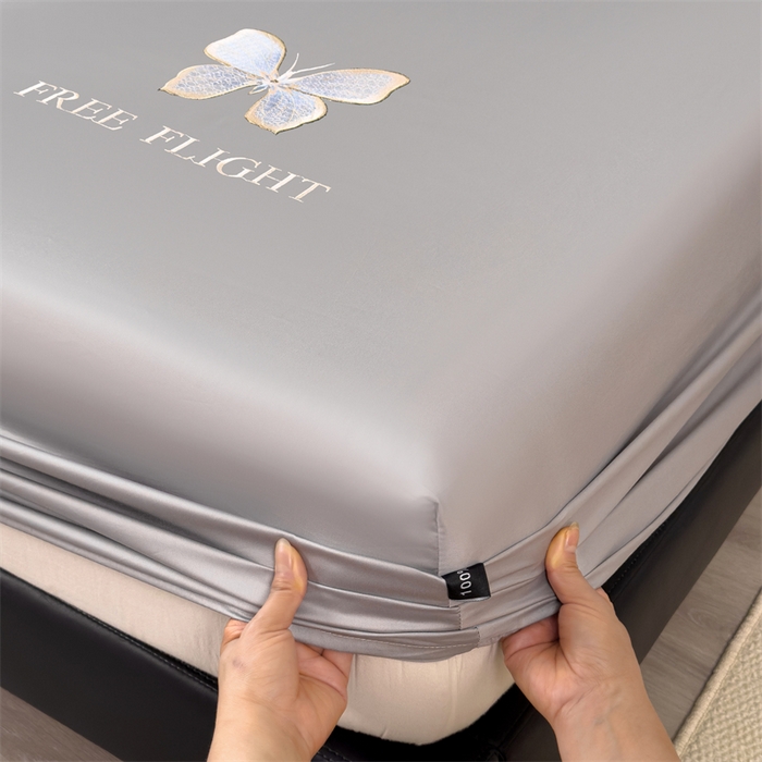 91家纺网 家纺一手货源 找家纺 鑫钰 2024秋冬新款全棉刺绣单层床笠单件枕套三件套-蝶舞 蝶舞-时尚灰