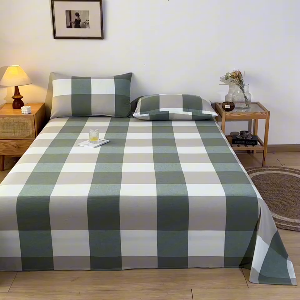 91家纺网 家纺一手货源 找家纺 卡伦家纺 2025新款全棉色织水洗棉床单学生宿舍单人双人床单系列绿大格