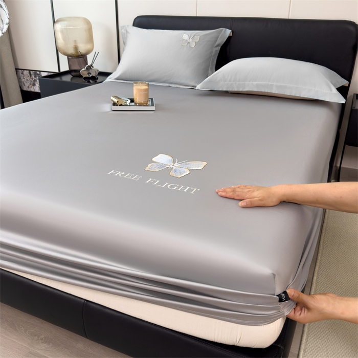 91家纺网 家纺一手货源 找家纺 鑫钰 2024秋冬新款全棉刺绣单层床笠单件枕套三件套-蝶舞 蝶舞-时尚灰