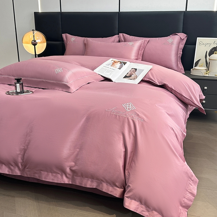 91家纺网 家纺一手货源 找家纺 琉宿家纺 2025新款50s双股长绒棉绣花四件套 时尚格调-豆沙