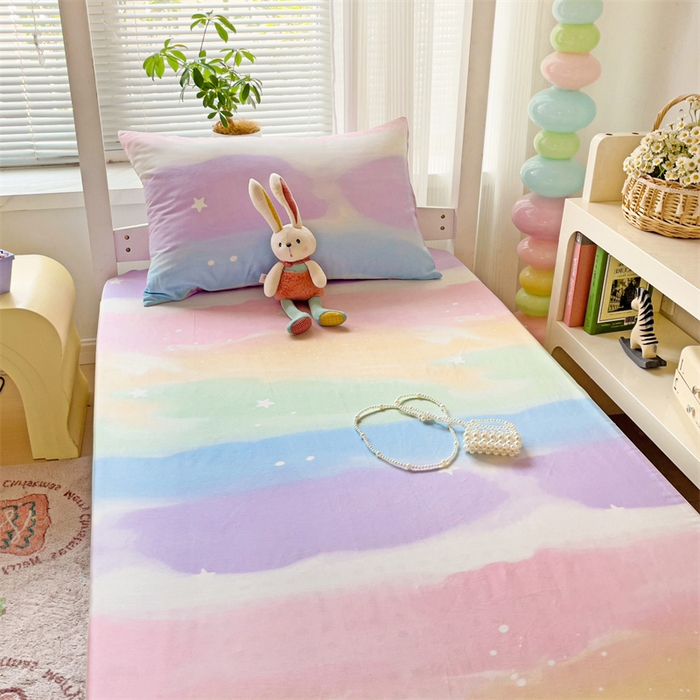 91家纺网 家纺一手货源 找家纺 名兮家居 2024新款学生床上下铺全棉床笠 彩色天空