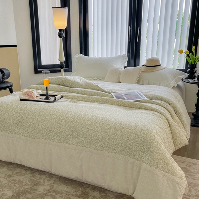 91家纺网 家纺一手货源 找家纺 莱豫家纺 2024新款法式复古针织花边夏被春秋被 亿夏