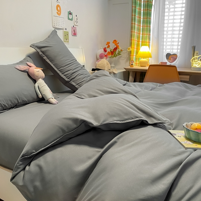 91家纺网 家纺一手货源 找家纺 悦织湾家纺 2025新款纯色床单款芦荟棉四件套 洛卡灰