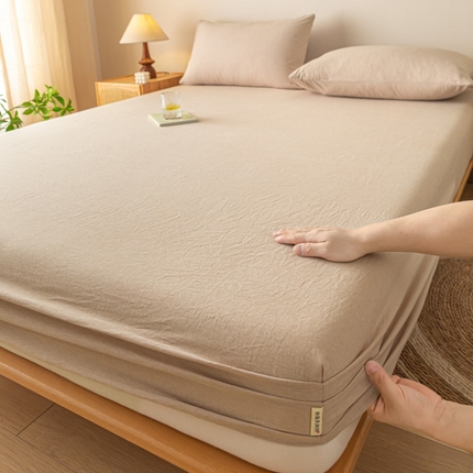 卡伦家纺 2025全棉色织水洗棉单层床笠席梦思保护套 咖青年