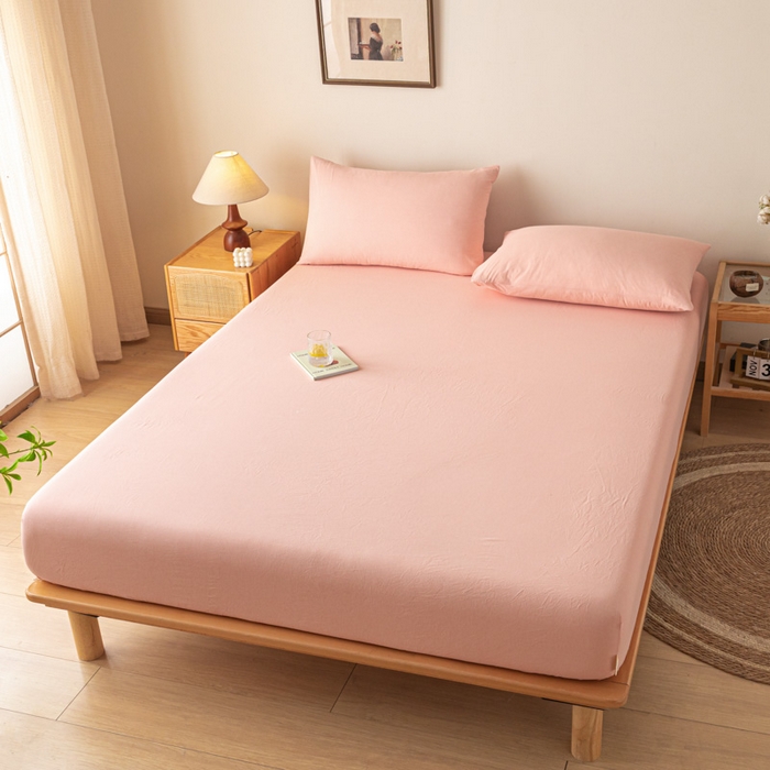 91家纺网 家纺一手货源 找家纺 卡伦家纺 2025全棉色织水洗棉单层床笠席梦思保护套 粉青年