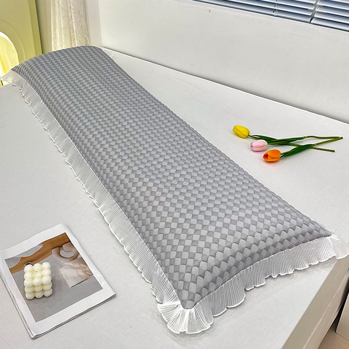 91家纺网 家纺一手货源 找家纺 2024新款A类冰豆豆花边双人长枕套 小菱形-灰