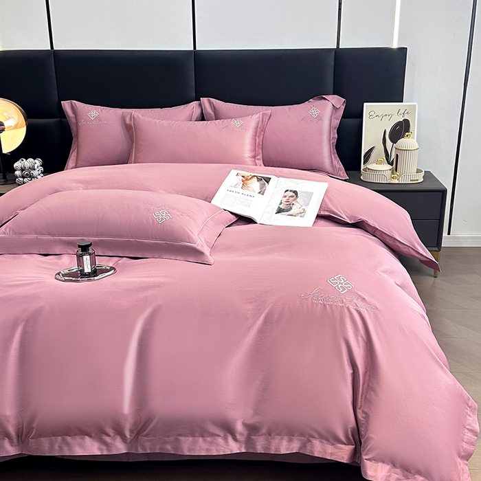 91家纺网 家纺一手货源 找家纺 琉宿家纺 2025新款50s双股长绒棉绣花四件套 时尚格调-豆沙