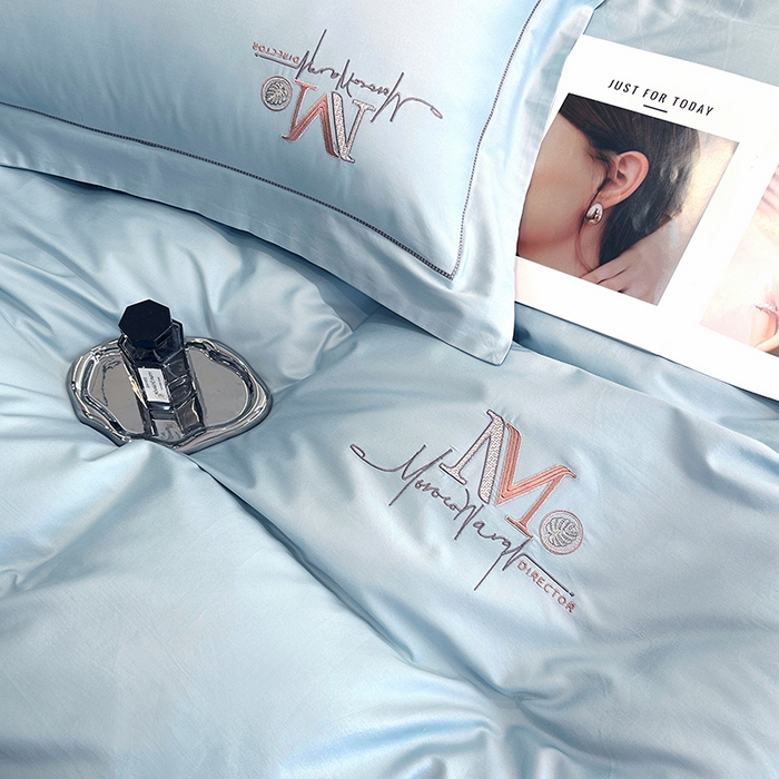 91家纺网 家纺一手货源 找家纺 琉宿家纺 2025新款50s双股长绒棉绣花四件套 倾世红颜-天空蓝