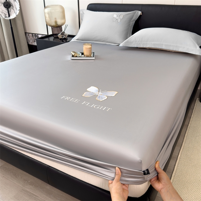 91家纺网 家纺一手货源 找家纺 鑫钰 2024秋冬新款全棉刺绣单层床笠单件枕套三件套-蝶舞 蝶舞-时尚灰