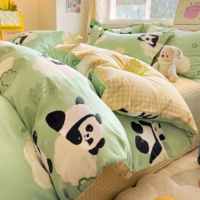 91家纺网 家纺一手货源 找家纺 2024新款全棉小清新印花单品套件--四件套 云影熊