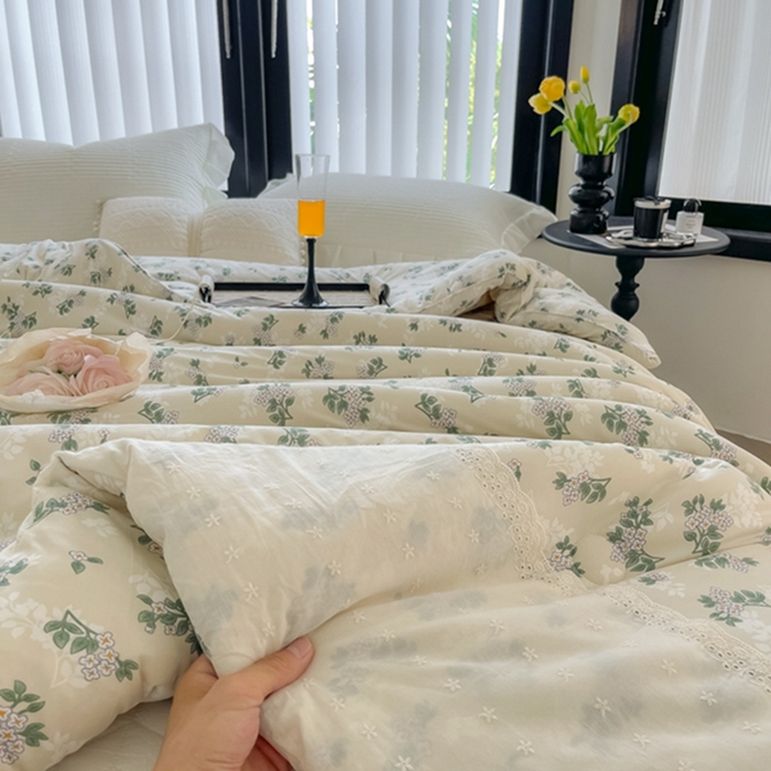 91家纺网 家纺一手货源 找家纺 莱豫家纺 2024新款法式复古针织花边夏被春秋被 清新物语