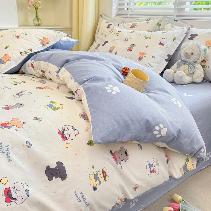 91家纺网 家纺一手货源 找家纺 2024新款全棉小清新印花单品套件--四件套 养乐多多