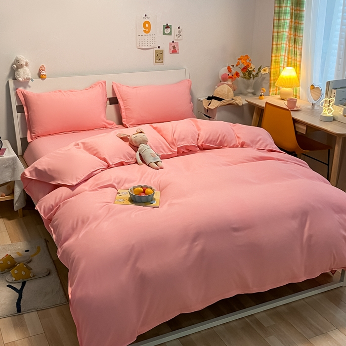 91家纺网 家纺一手货源 找家纺 悦织湾家纺 2025新款纯色床单款芦荟棉四件套 亚兰粉