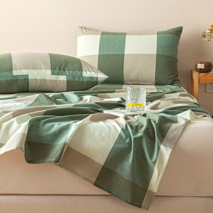 91家纺网 家纺一手货源 找家纺 卡伦家纺 2025新款全棉色织水洗棉床单学生宿舍单人双人床单系列绿大格