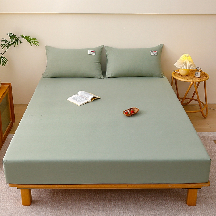 91家纺网 家纺一手货源 找家纺 2024新款A类云朵棉纯色床笠 豆绿