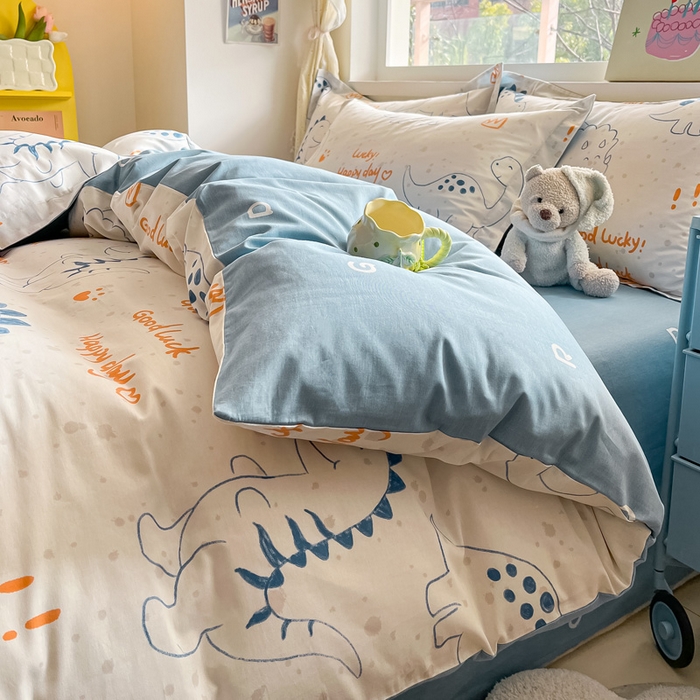 91家纺网 家纺一手货源 找家纺 2024新款全棉小清新印花单品套件--四件套 星球龙