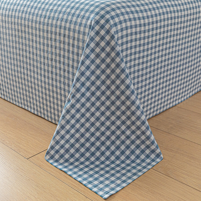 91家纺网 家纺一手货源 找家纺 卡伦家纺 2025新款全棉色织水洗棉床单学生宿舍单人双人床单系列浅蓝小格