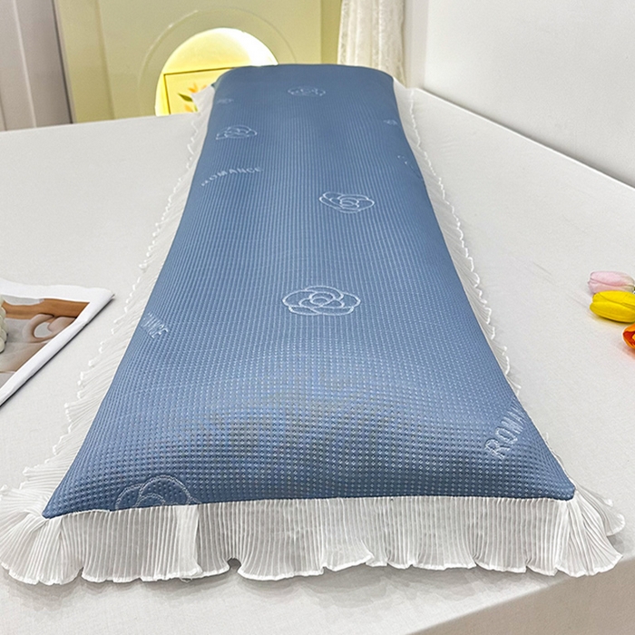 91家纺网 家纺一手货源 找家纺 2024新款A类冰豆豆花边双人长枕套 山茶花-湖蓝