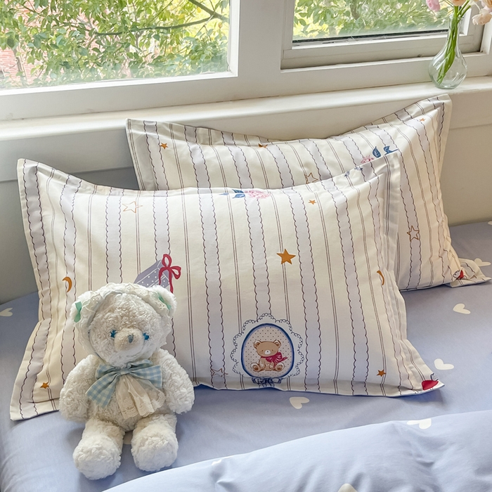 91家纺网 家纺一手货源 找家纺 2024新款全棉小清新印花单品套件--四件套 图蓝朵朵