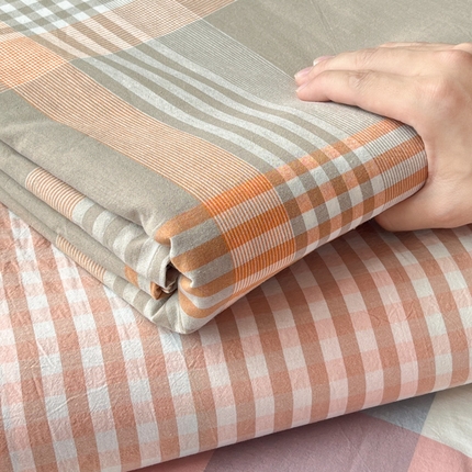 91家纺网 家纺一手货源 找家纺 2025新款全棉色织水洗棉床单学生宿舍单人双人床单系列 错格咖