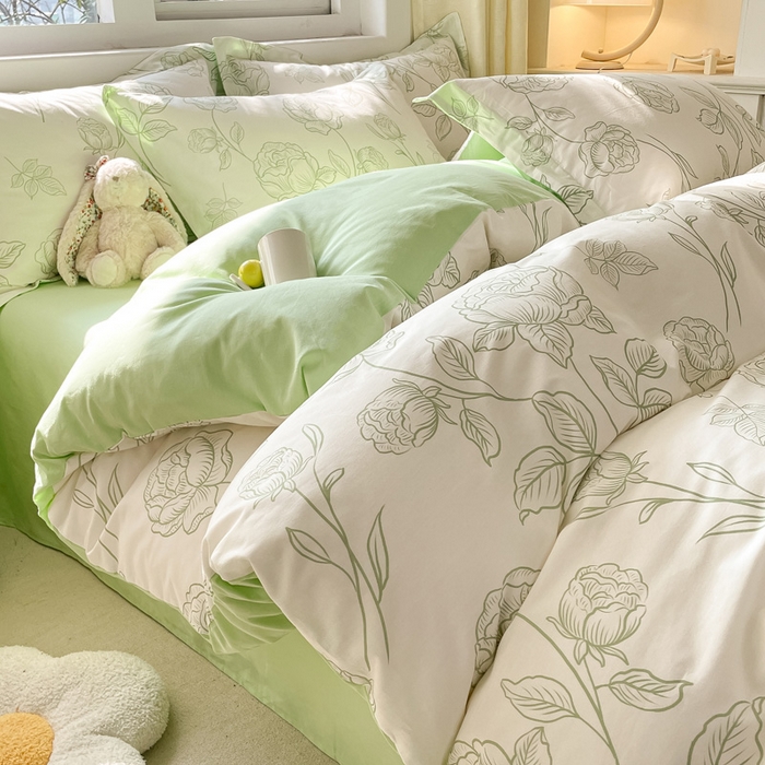 91家纺网 家纺一手货源 找家纺 2024新款全棉小清新印花单品套件--四件套 晚风吟