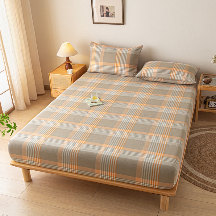 91家纺网 家纺一手货源 找家纺 卡伦家纺 2025全棉色织水洗棉单层床笠席梦思保护套 错格咖