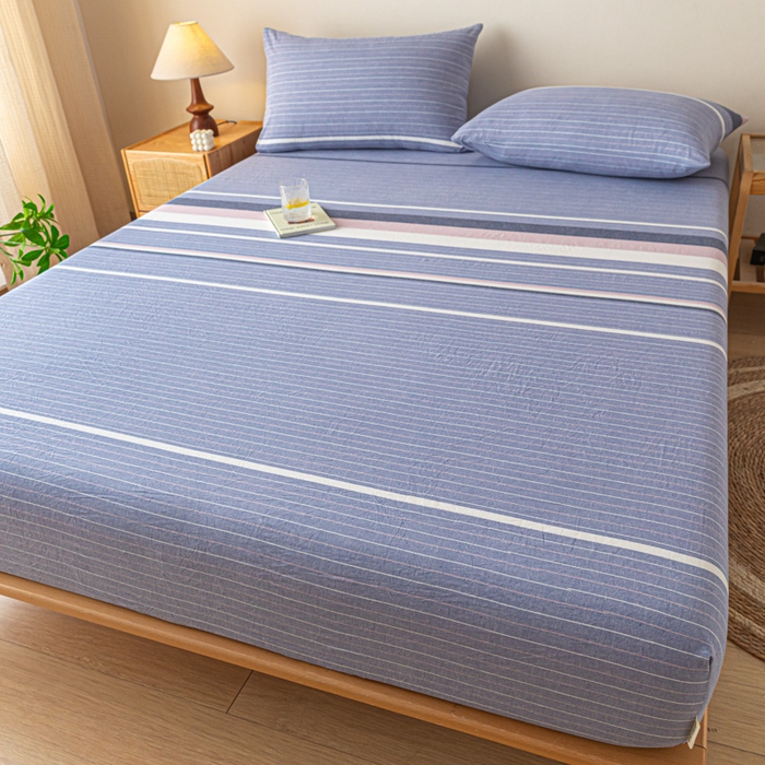 91家纺网 家纺一手货源 找家纺 卡伦家纺 2025全棉色织水洗棉单层床笠席梦思保护套 格林兰