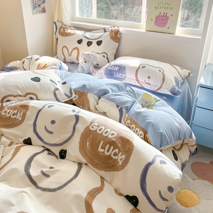 91家纺网 家纺一手货源 找家纺 2024新款全棉小清新印花单品套件--四件套 无影熊