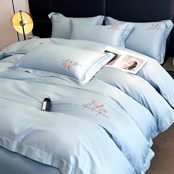 91家纺网 家纺一手货源 找家纺 琉宿家纺 2025新款50s双股长绒棉绣花四件套 倾世红颜-天空蓝