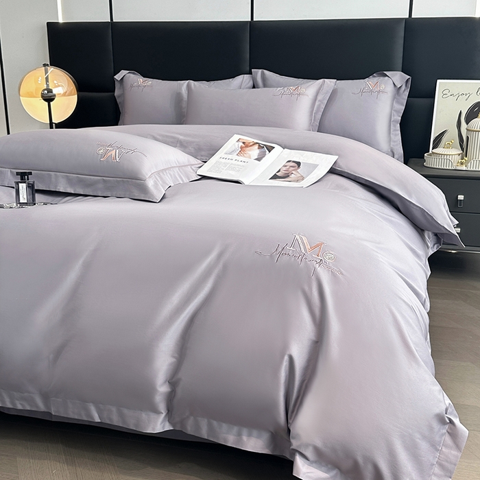 91家纺网 家纺一手货源 找家纺 琉宿家纺 2025新款50s双股长绒棉绣花四件套 倾世红颜-紫灰