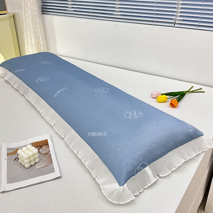 91家纺网 家纺一手货源 找家纺 2024新款A类冰豆豆花边双人长枕套 山茶花-湖蓝